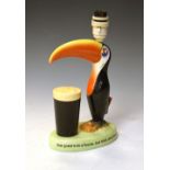 Advertising - Vintage Carlton Ware Guinness Toucan lamp, 29cm high (including fitment) - tail