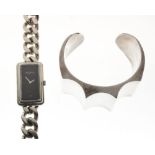 Modern Roy King sterling silver wristwatch having curb link bracelet, together with a white metal