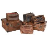 Leather suitcase, together with four Gladstone type bags and a rexine covered trunk Condition:
