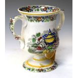 19th Century pearlware transfer decorated pedestal frog cup, 18cm high Condition: Large chip to