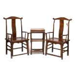 Pair of Chinese late Qing Dynasty yumu (Northern elm) 'Official's Hat' armchairs, 113cm high,