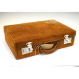Mid 20th Century suede covered travelling case, 30cm x 44cm x 15cm Condition: Some mis-shaping to