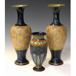 Royal Doulton - Baluster vase with applied stiff leaf decoration, together with pair of Slaters
