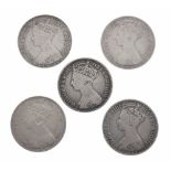 Coins - Collection of five Gothic head silver florins, 1875, 1880, 1883, 1885 and 1886 (5), 55g