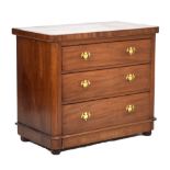 Mahogany three-drawer chest, 93cm x 49cm x 78cm Condition: Splits and cracks to top, overall