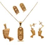 Two sets of Eastern yellow metal and unmarked jewellery comprising Egyptian-style bust pendant and