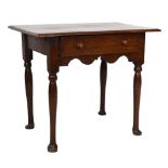 18th Century oak single-drawer table, 71cm high x 85cm wide Condition: Splits present to the top,