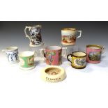 Collection of Prattware and other ceramic tankards, together with a Guinness advertising ashtray