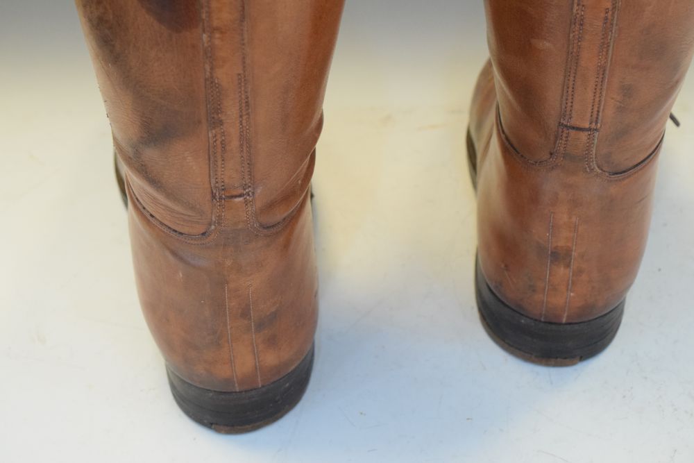 Pair of vintage brown leather riding boots with trees Condition: Scratches and wear to the - Image 3 of 10