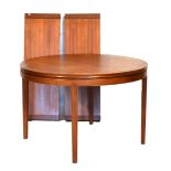 Mid Century teak dining suite comprising extending table, and eight upholstered chairs, width of