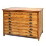 Pitch pine eight-drawer plan chest, bears later label 'Rolls Royce Composite Materials Limited,