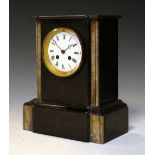 French black slate eight day mantel clock, having white Roman dial, 30cm high Condition: Would