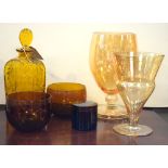 Collection of amber table and decorative glass, 25cm high and smaller Condition: Chips to