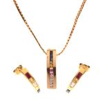 9ct gold pendant set assorted coloured sapphires, together with a fine chain and a similar pair of