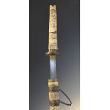 Japanese short sword (wakizashi), the scabbard formed by polished bone segments, each carved with