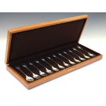 Cased set of twelve John Pinches spoon collection for the RSPB, London 1975, 320g approx