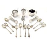 Quantity of silver items to include; Edward VIII three piece condiment set, Birmingham 1936,