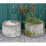 Pair of modern composition stone effect octagonal garden planters, 30cm high Condition: **Due to