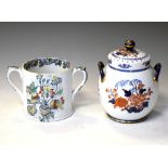 19th Century ironstone pot pourri jar and cover, together with a two-handled tyg, 21cm high and