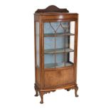 Early 20th Century mahogany bow front display cabinet fitted one door, 63cm x 74cm x 130cm high