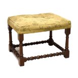 20th Century oak framed upholstered stool, 50cm x 57cm x 52cm Condition: Scuffs, scratches to
