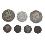 Coins - Quantity of pre Victorian coinage - George III crown 1819, shilling 1816, George IV crown