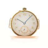 Early 20th Century yellow metal wristwatch head, white Arabic dial with gilt numerals and subsidiary