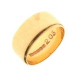 18ct gold wedding band, 8mm deep, size K½, 6g approx Condition: General condition consistent with