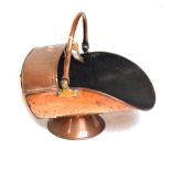 Large copper coal scuttle, 44cm long approx Condition: Signs of oxidation in places, with general