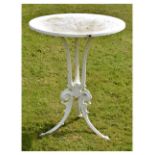 White painted cast iron garden table with circular top, 71cm high, 59cm diameter Condition: The