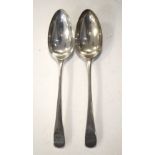Pair of Georgian silver Hanoverian pattern tablespoons, hallmarks indistinct, 100g approx Condition: