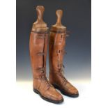 Pair of vintage brown leather riding boots with trees Condition: Scratches and wear to the