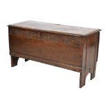 19th Century oak six-plank coffer, 57cm high x 105.5cm wide Condition: Condition commensurate with