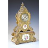 Mid 19th century French gilt papier mache and porcelain mantel clock