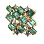 Emerald and diamond cluster ring,