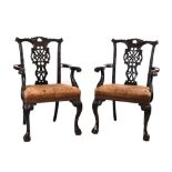 Pair of late 19th or early 20th Century Chippendale Revival mahogany elbow chairs
