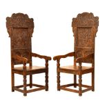 Pair of carved oak chairs - Charles and William