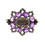 Victorian amethyst and seed pearl mourning brooch,