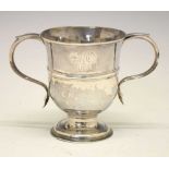 George III silver two-handled cup having scroll handle