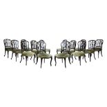 Set of fourteen Hepplewhite-style mahogany dining chairs