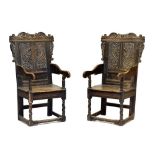 Pair of 17th Century oak Wainscot chairs
