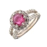 Ruby and diamond cluster ring,