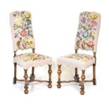 Pair of Queen Anne style walnut and needlework tapestry chairs