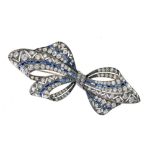 Diamond and calibré sapphire bow brooch