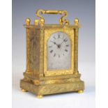 Unusual mid 19th Century English engraved gilt brass carriage clock