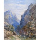 James Baker Pyne, (1800-1870) - Watercolour - Gorge scene