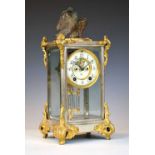 Ansonia American silvered and gilt four-glass mantel clock