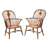 Near pair of Thames Valley yew and elm Windsor armchairs