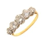 Five stone diamond 18ct gold ring,