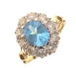 Blue topaz and diamond 18ct gold cluster ring
